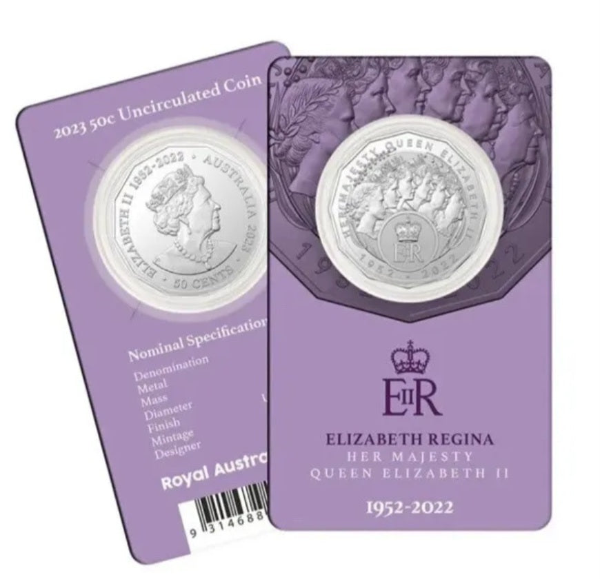 Queen Elizabeth II Commemoration 2023 50c Coin Unc on Card