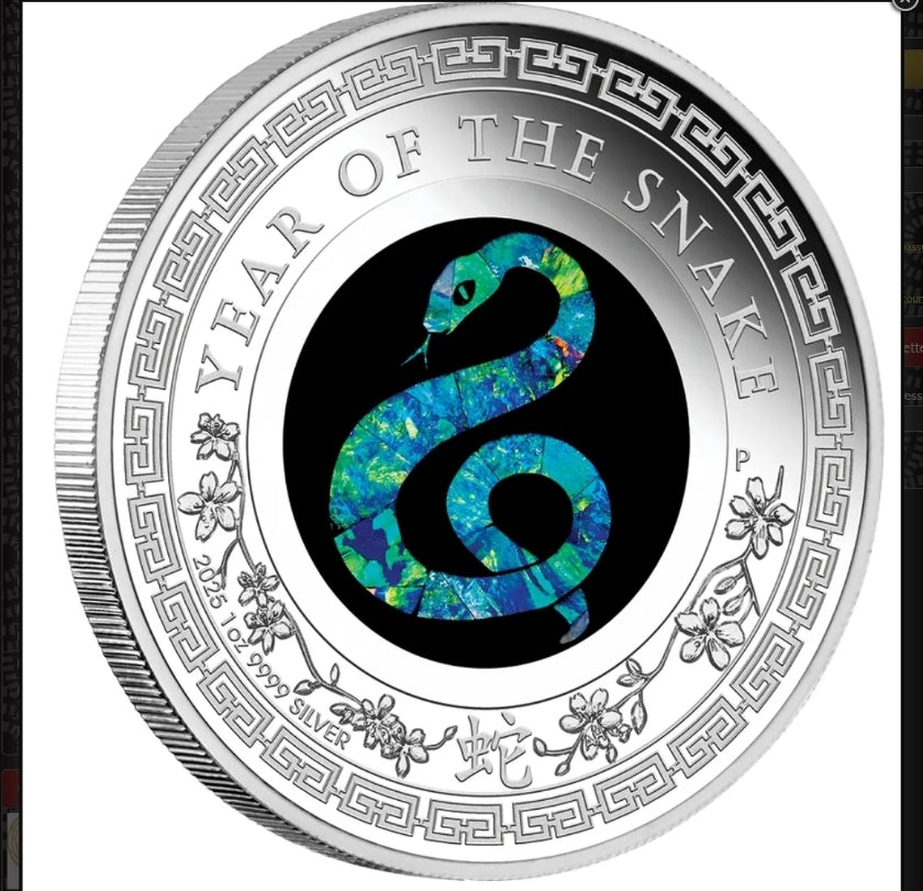 Australia Lunar Year of the Snake 2025 $1 Opal 1oz Silver Proof Coin