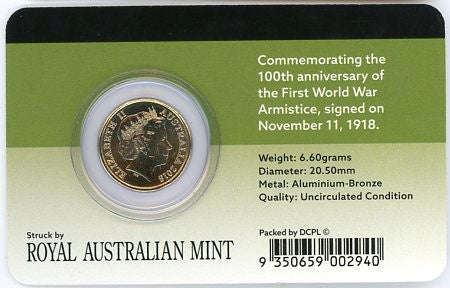 2018 Armistise Remembrance Poppy $2 two dollar coin in DCPL Card