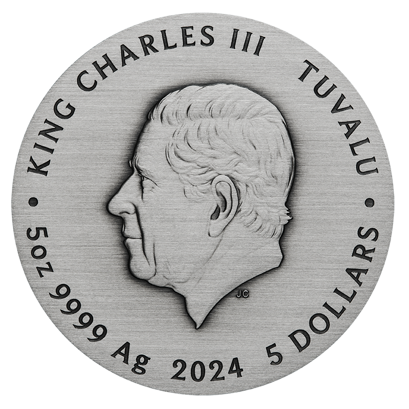 2024 King Charles first 5oz coin - Universe Starry Sky And Planets 5oz Silver Antiqued Coloured Coin - 388 mintage only