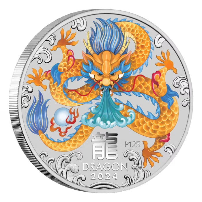 PERTH MINT LUNAR SERIES III YEAR OF THE DRAGON 2024 1OZ SILVER COLOURED BULLION COIN