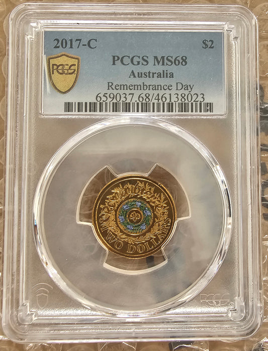 2017 Rose Mary PCGS MS68 graded gold shield C Mintmark 2$ two dollar Colour coin