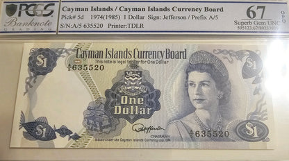 Cayman Islands 1974 (1985) Australian 1$ PCGS 67 graded queen note