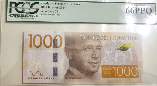 Graded PCGS 66 Swedan 1000 kronor  Note