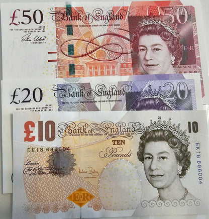 Very Rare Queen Notes -  Bank of England £50,  £20, £10 pounds