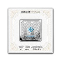 50 Gram Silver Square - Geiger Edelmetalle (Encapsulated W/Assay)