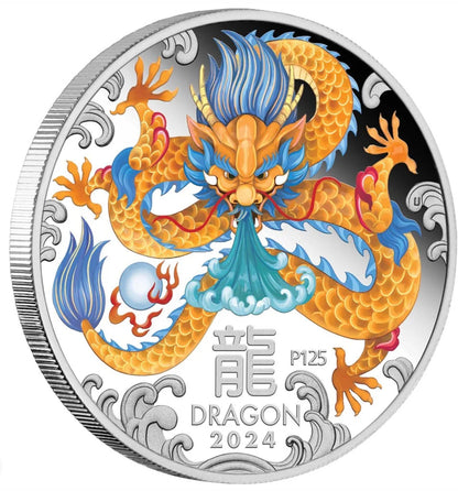 Australian Lunar Series III 2024 Year of the Dragon 1oz Silver Proof Coloured Coin