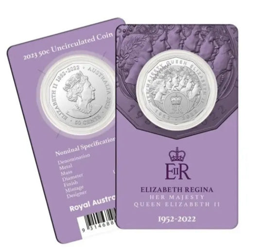 Queen Elizabeth II Commemoration 2023 50c Coin  Unc on Card