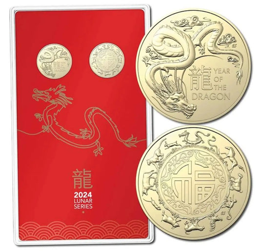 RAM 2024 $1 Australia Lunar Year of the Dragon Two-Coin Set UNC - Pre Order