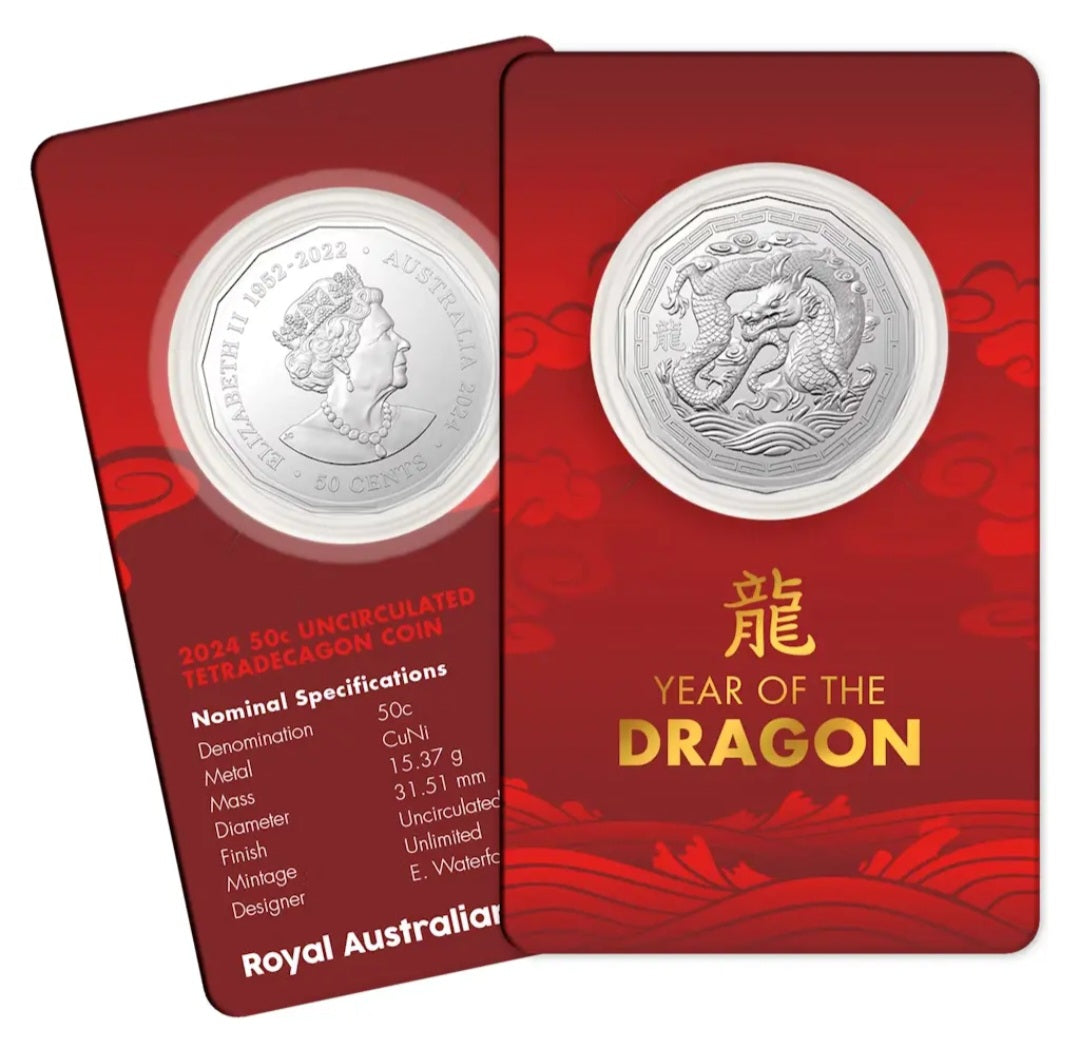 2024 RAM 50c Uncirculated Tetradecagon Lunar Year Of The Dragon Coin