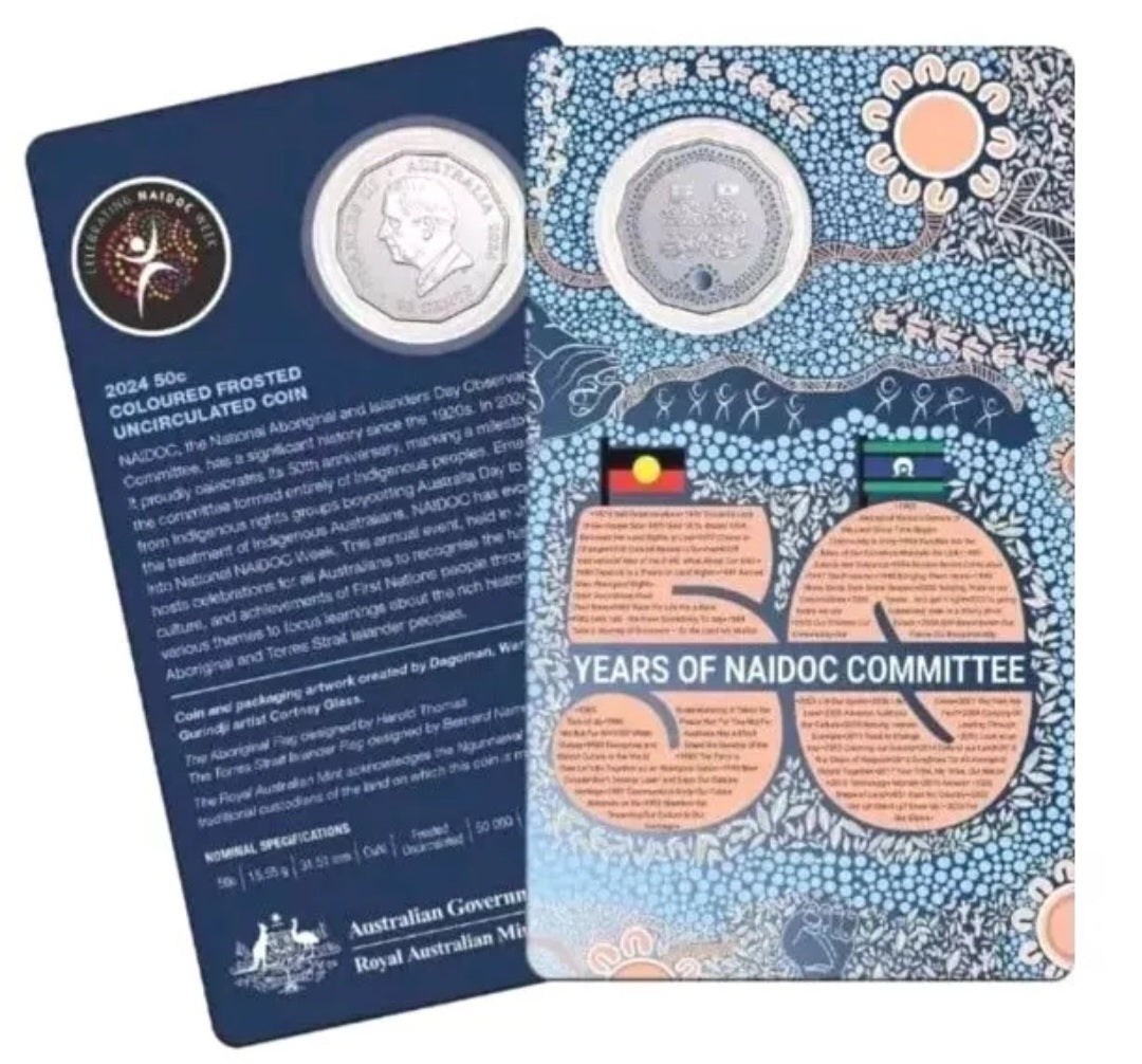 Australia NAIDOC 50th Anniversary 2024 50c Colour Coin on Card