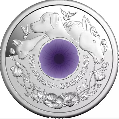 2024 $2 ‘C’ Mintmark Coloured Fine Silver Proof Coin – War Animals Remembrance Coin