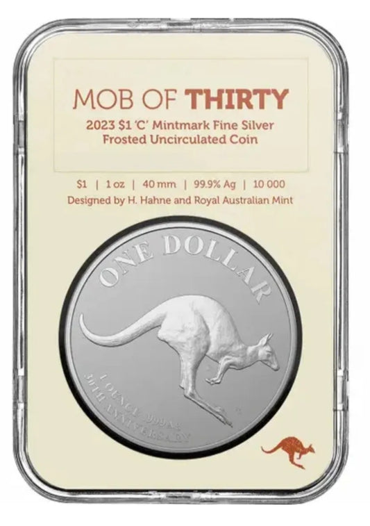 Kangaroo Series 30th Anni Mob of Thirty $1 1oz ‘C’ Mintmark Fine Silver FR