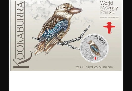 Australia Kookaburra 2025 $1 World Money Fair Coloured 1oz Silver Coin