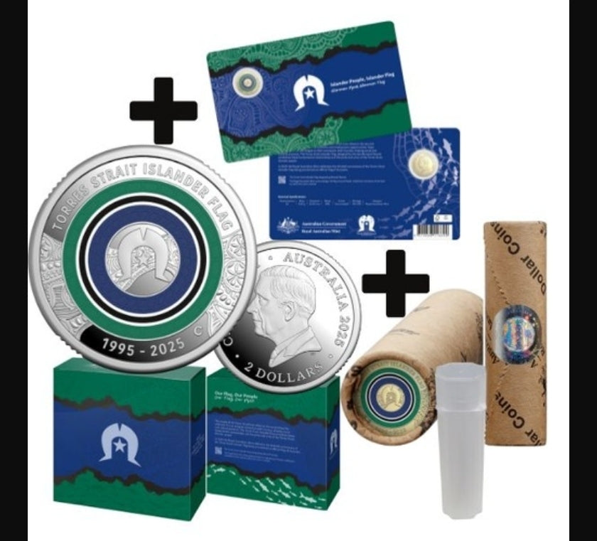 2025 $2 Torres Strait Islander Flag Combo Combo of Silver Proof, Coin in Card & Premium Coin Roll