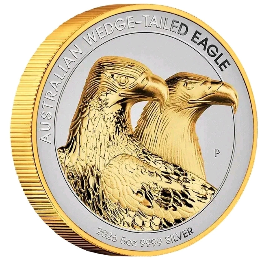 Australian 2026  Wedge-Tailed Eagle 5oz Silver High Relief Gilded Coin.PAYMENT BY BANK DEPOSIT ONLY.
