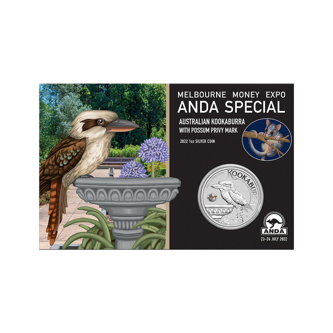 2022 ANDA Melbourne. Kookaburra with Coloured Possum Privy