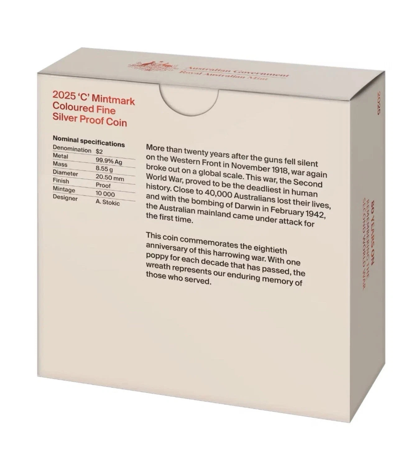 2025 RAM $2 ‘C’ Fine silver Proof Coin 80th Anniversary WWII Pre Order