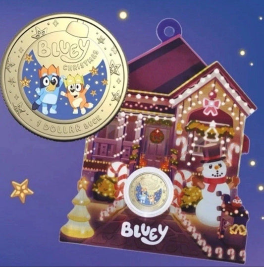 2025 $1 Bluey Christmas Coloured Uncirculated Coin inspired - In Hand, Ready to Ship