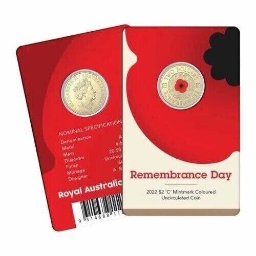 2022 Remembrance Day (Red Poppy) Two Dollar C MintMark Carded Coin