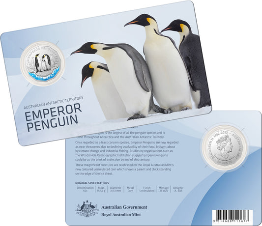 2023 Australian Antarctic Territory Emperor Penguin 50c CuNi Coloured Uncirculated Coin