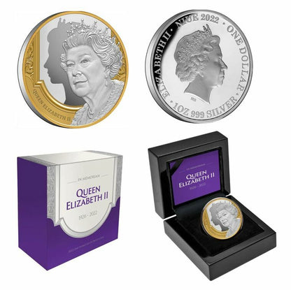 2022 Queen Elizabeth II Tribute $1 Gold Plated 1oz Silver Proof Coin